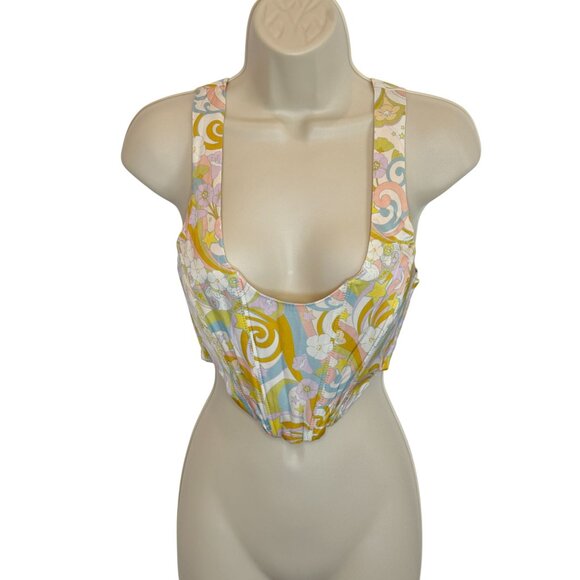 For Love & Lemons Nomi Crop Top Yellow Multicolor Corset Style Bralette NWOT - S - Picture 2 of 8